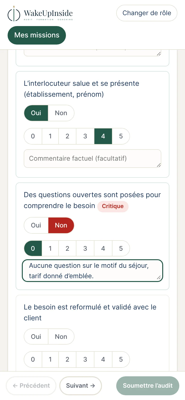 Saisie de la grille d’audit sur smartphone